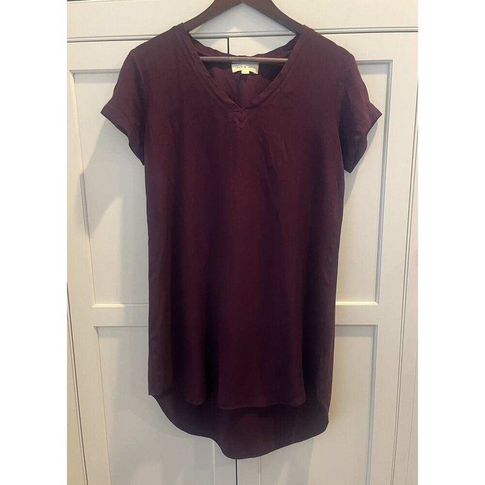 CLOTH & STONE Sz. S V-NECK SHORT SLEEVE HI-LOW HEM DRESS BURGUNDY